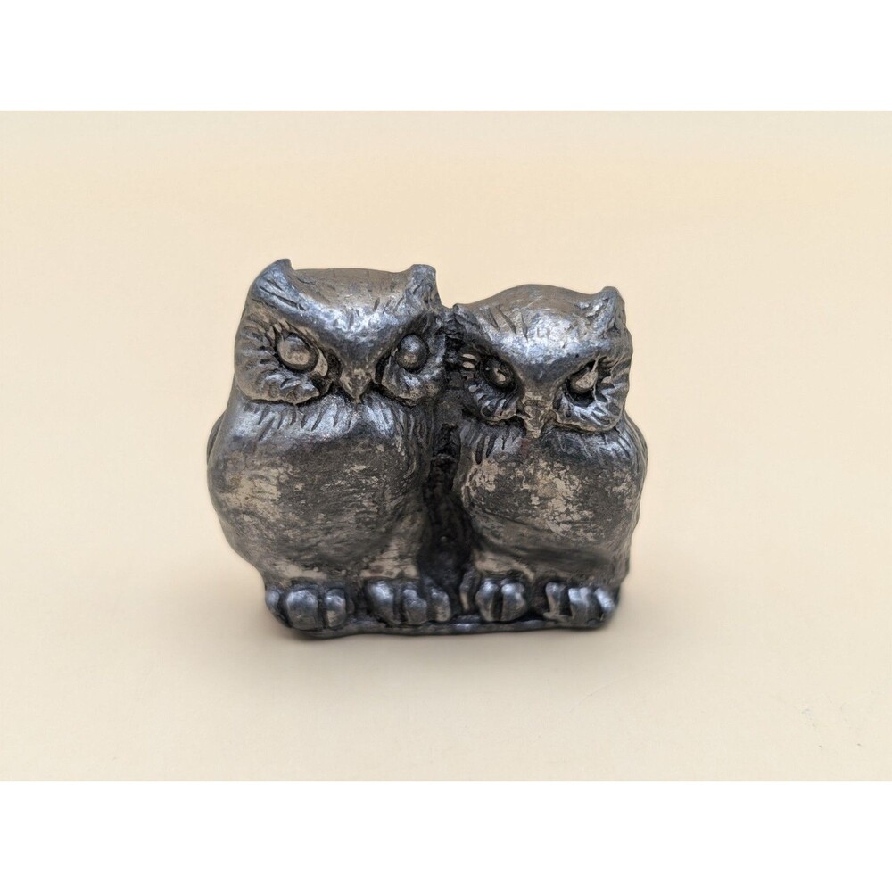 OWLS! Pewter Pair of Heritage Pewter Metal Figurine Paper Weight Owl Collectable